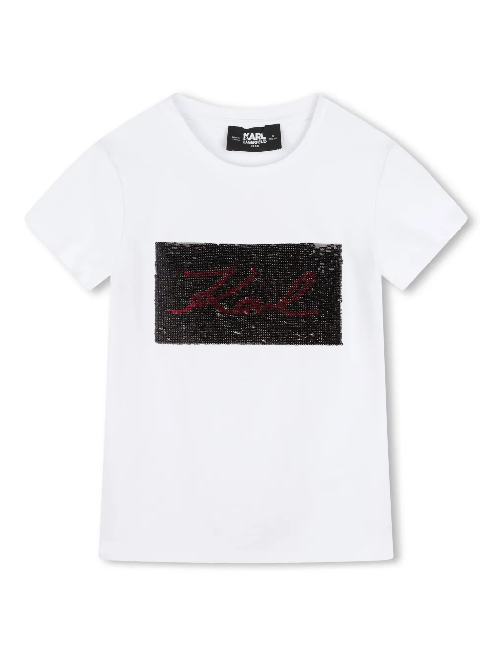 Karl Lagerfeld Kids Signature T-shirt verfraaid met pailletten Wit