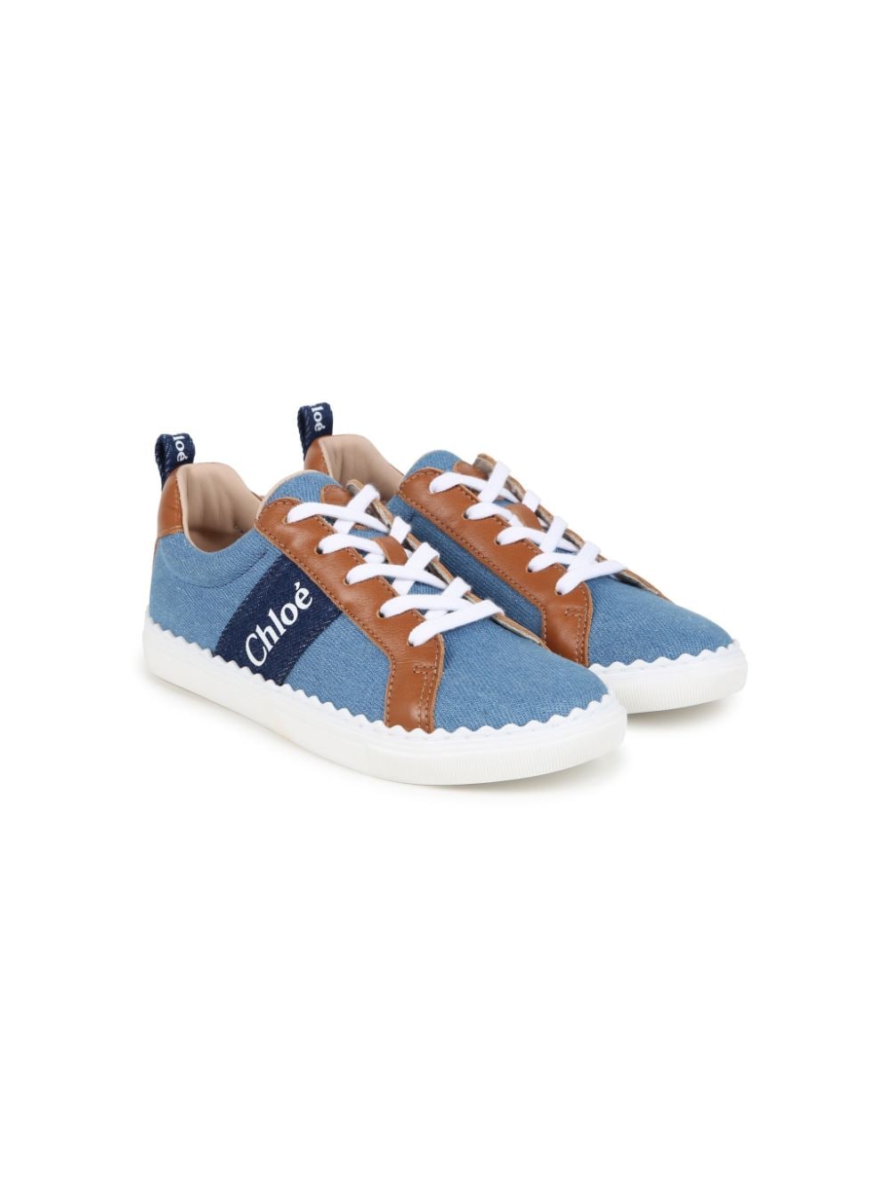 Chloé Kids' Logo-print Low-top Trainers In Blue