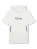 Chloé Kids logo-appliquéd hooded cotton dress - White