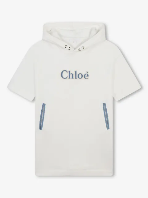 Chloé Kids logo-appliquéd hooded cotton dress