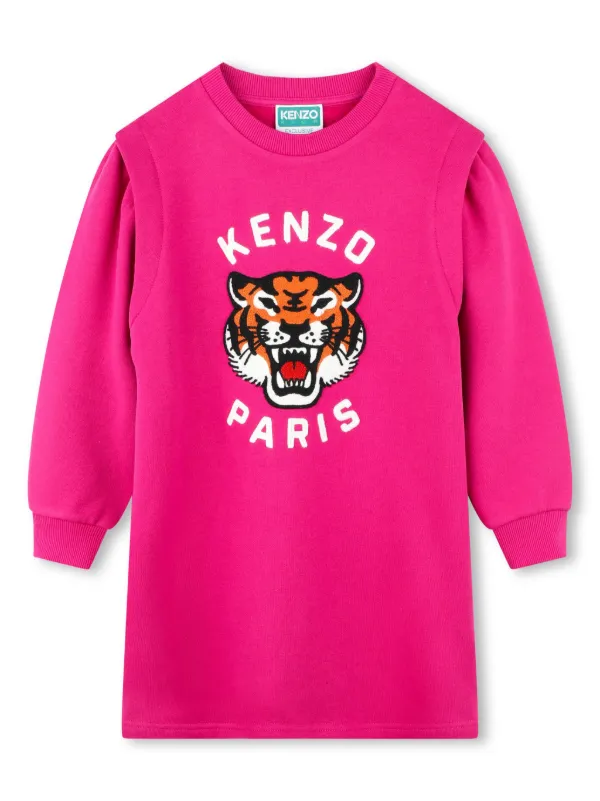 Kenzo Kids Tiger Appliqued Sweatshirt dressPink