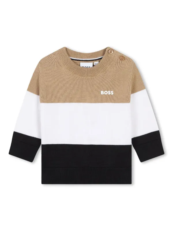 BOSS Kidswear logo embroidered Colourblock Jumper Neutrals FARFETCH IE