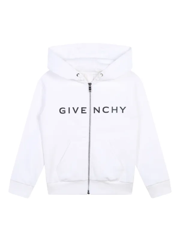 Givenchy Kids logo print zip up hoodie kids Organic Cotton Polyester 8 White