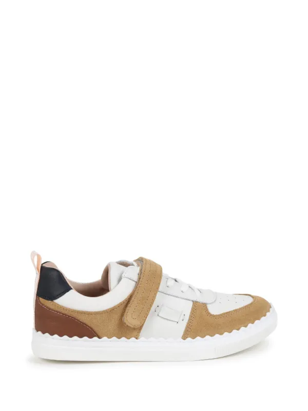 【関税込み】Chloe ホワイト＆ブラウン Lauren スニーカー Chloé Kids Lauren レザースニーカー | ホワイト | FARFETCH JP