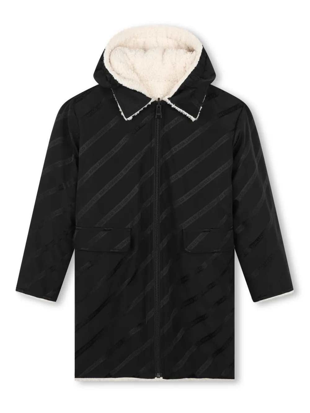 Karl Lagerfeld Kids Gestreepte omkeerbare parka met capuchon Zwart