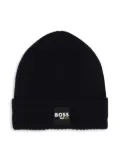 BOSS Kidswear logo-patch knitted beanie hat - Blue