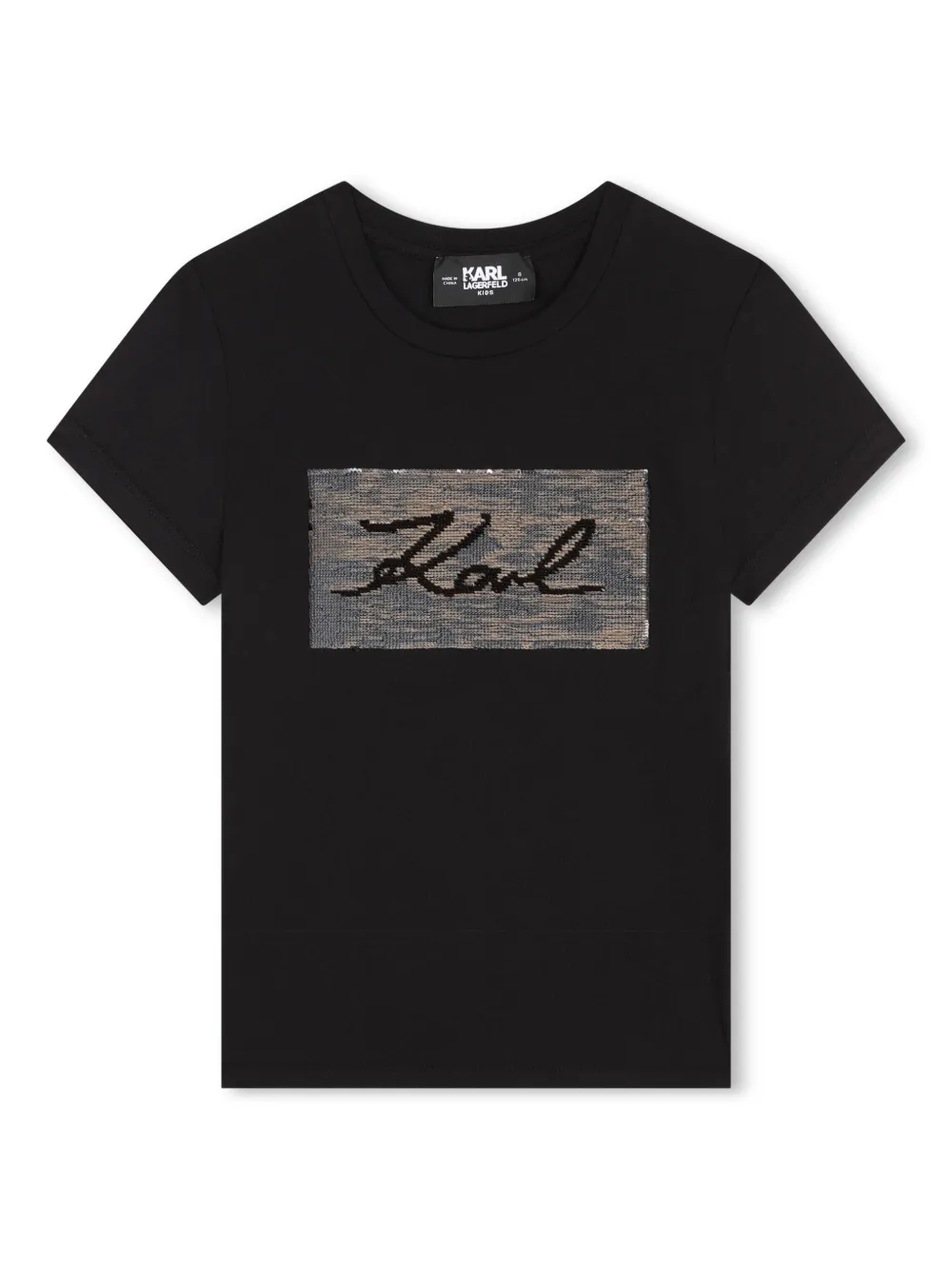 Karl Lagerfeld Kids T-shirt met pailletten en ronde hals Zwart