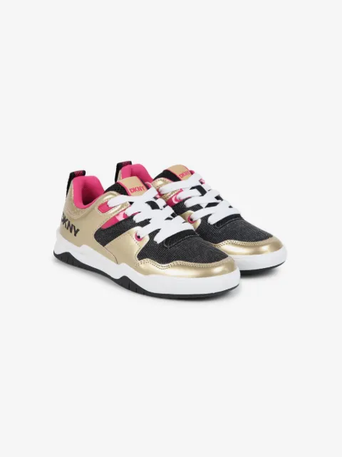 Dkny Kids panelled metallic-finish lace-up sneakers