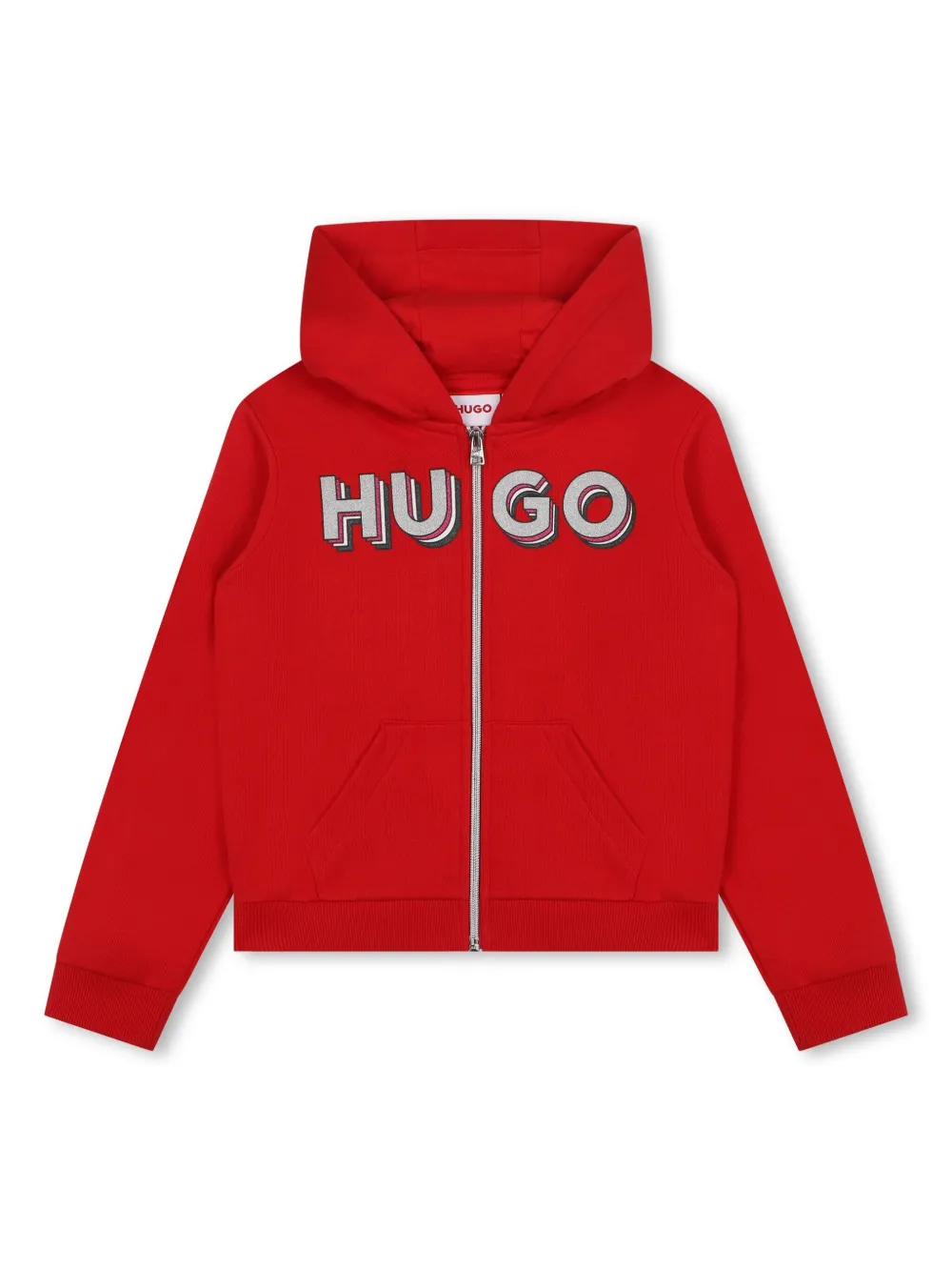 Hugo Boss Logo-print Zip-up Cardigan In Red