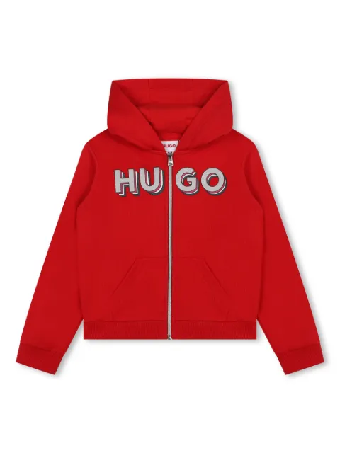 HUGO KIDS logo-print zip-up cardigan