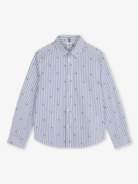 BOSS Kidswear camisa con logo estampado y motivo de rayas