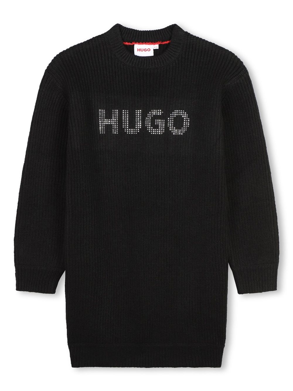 HUGO KIDS Gebreide mini-jurk met logo van studs Zwart