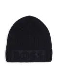 BOSS Kidswear logo-debossed knitted beanie hat - Blue