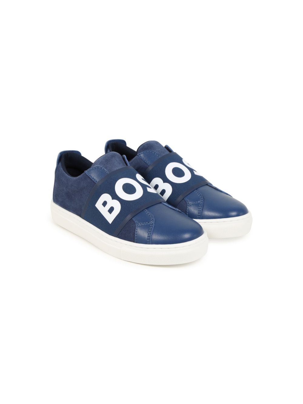 BOSS Kidswear Leren sneakers met logoband Blauw