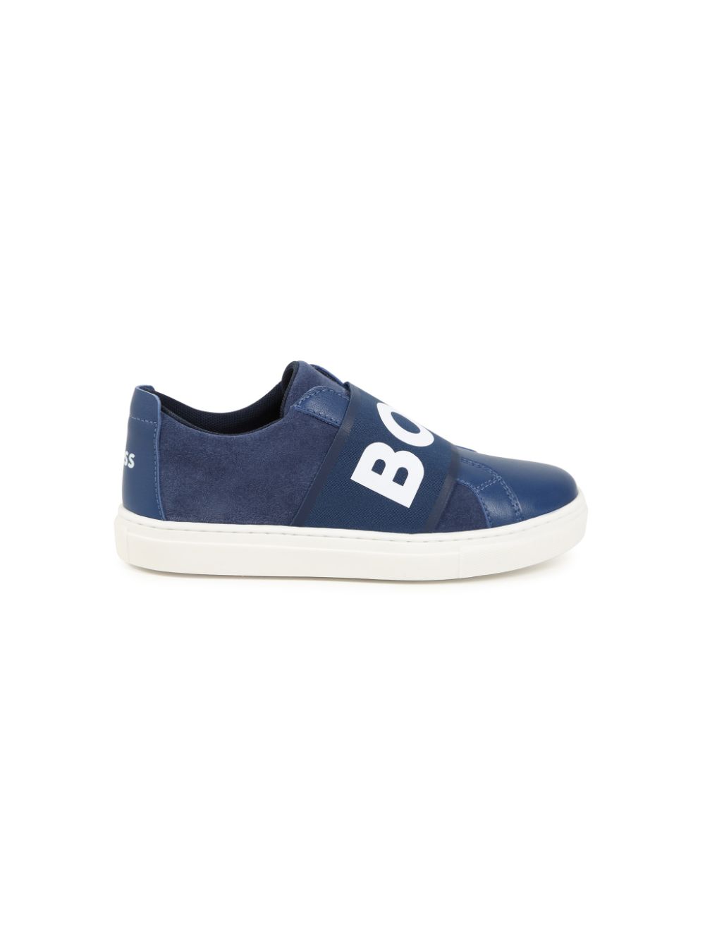 BOSS Kidswear Leren sneakers met logoband Blauw