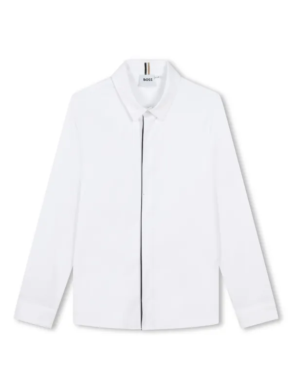 BOSS Kidswear poplin-texture button-up Shirt White FARFETCH CY