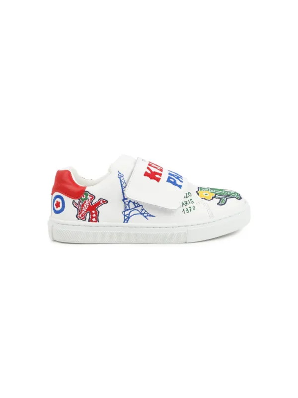 KENZO ロコフリントレスアッフランナスニカ 【関税込】 Kenzo Kids logo-embroidered Sneakers | White | FARFETCH