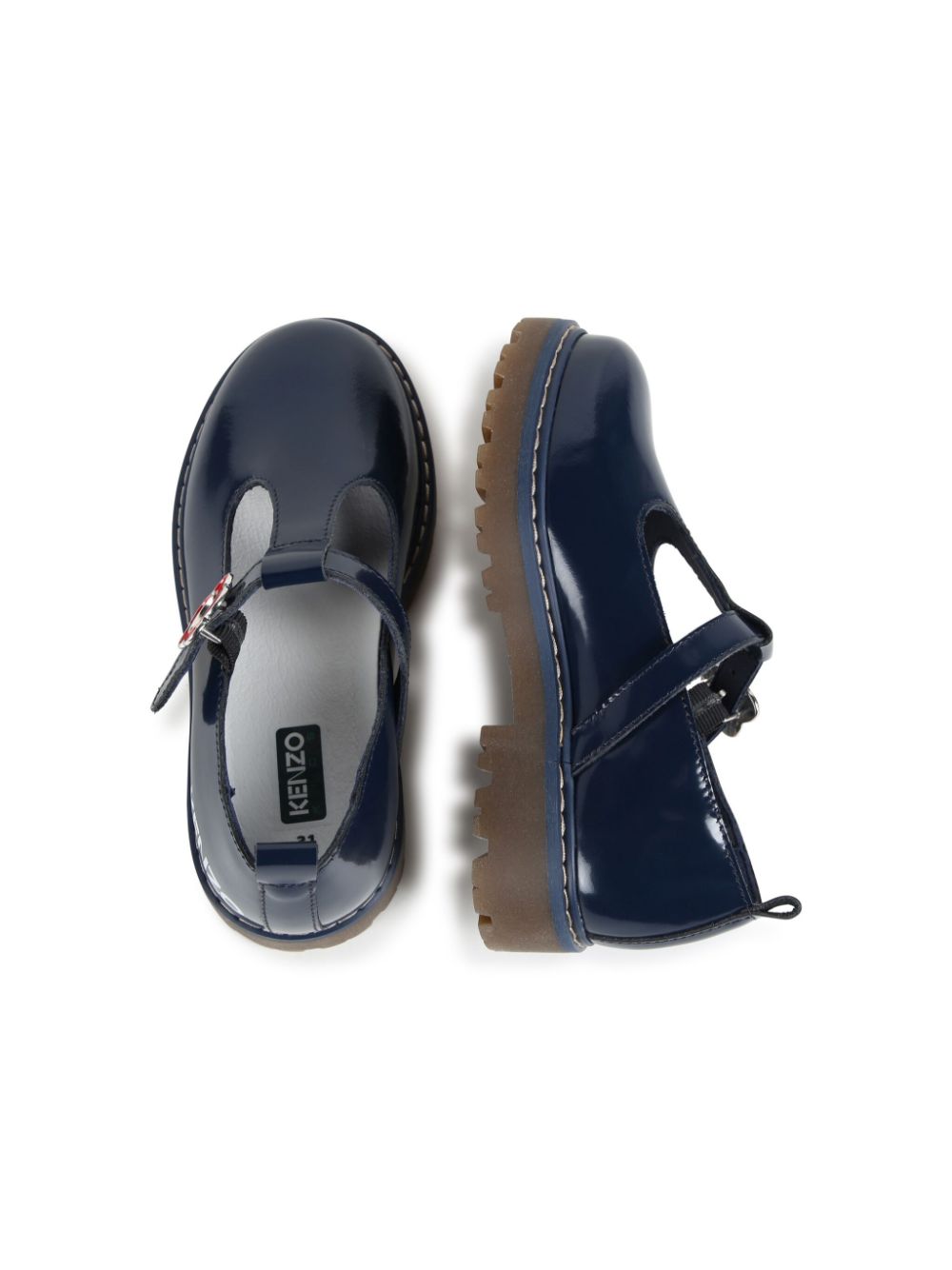 Kenzo Kids logo-print leather ballerina shoes Blue