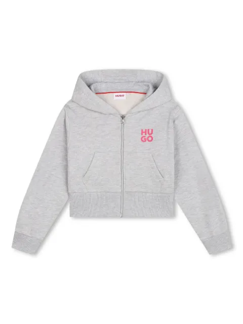 HUGO KIDS logo-print zip-up hoodie