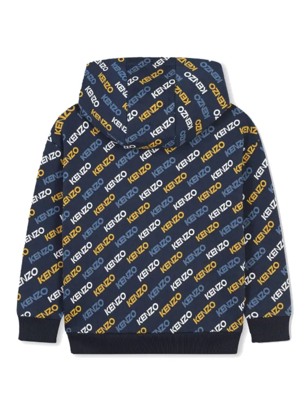 Kenzo Kids logo print Cotton Hoodie Blue FARFETCH IN