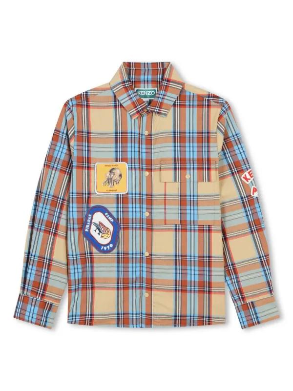 Kenzo Kids Camisa De Algodão Xadrez Neutro FARFETCH BR