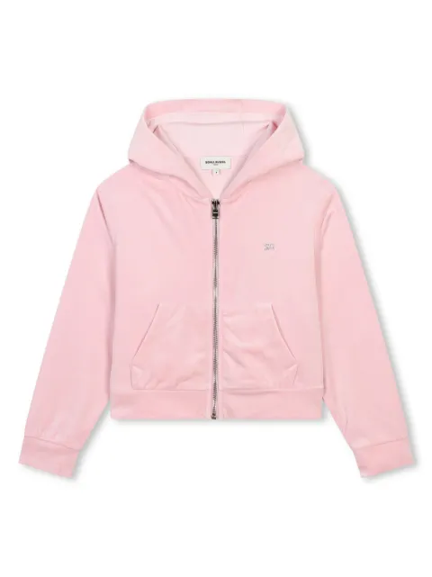 SONIA RYKIEL ENFANT rhinestones-logo velvet hoodie