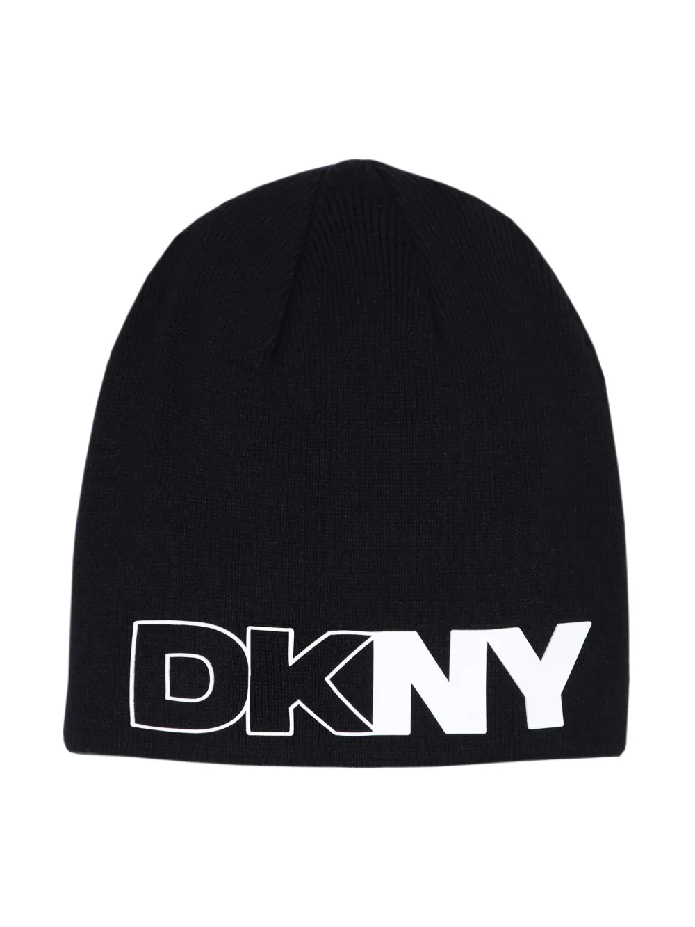 Shop Dkny Logo-print Knitted Beanie In Black