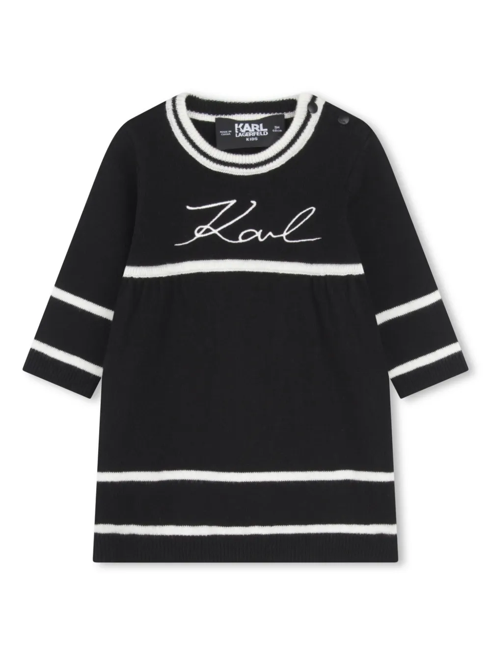 Karl Lagerfeld Babies' Embroidered-logo Knitted Dress In Black