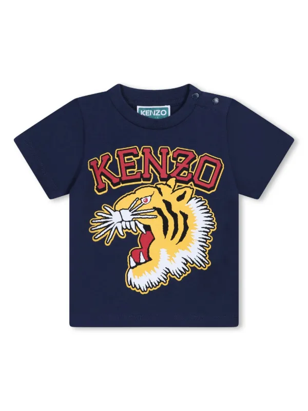 Kenzo Kids Tiger print Cotton T shirt Blue FARFETCH CA