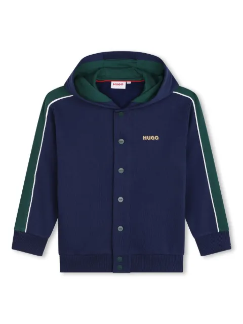 HUGO KIDS panelled logo-print hoodie