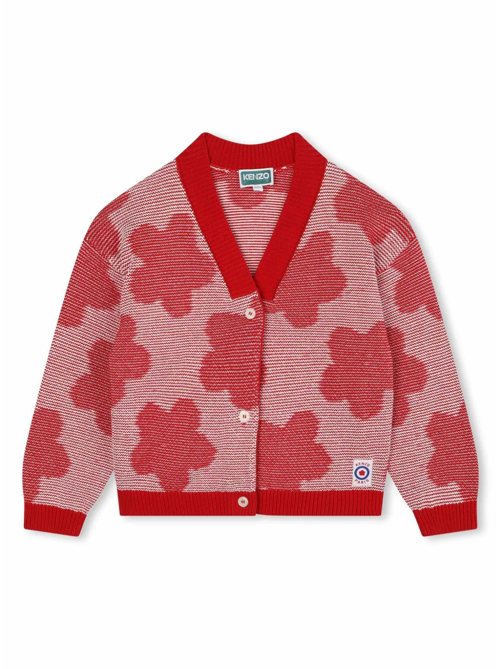 Image 1 of Kenzo Kids poppy pattern V-neck cardigan