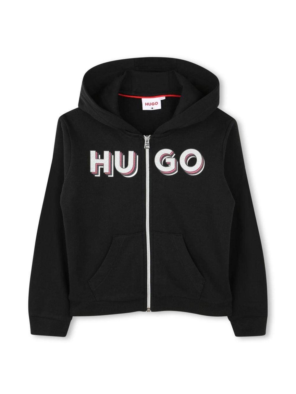 HUGO KIDS Hoodie met logoprint en rits Zwart