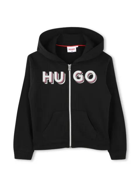 HUGO KIDS logo-print zip-up hoodie