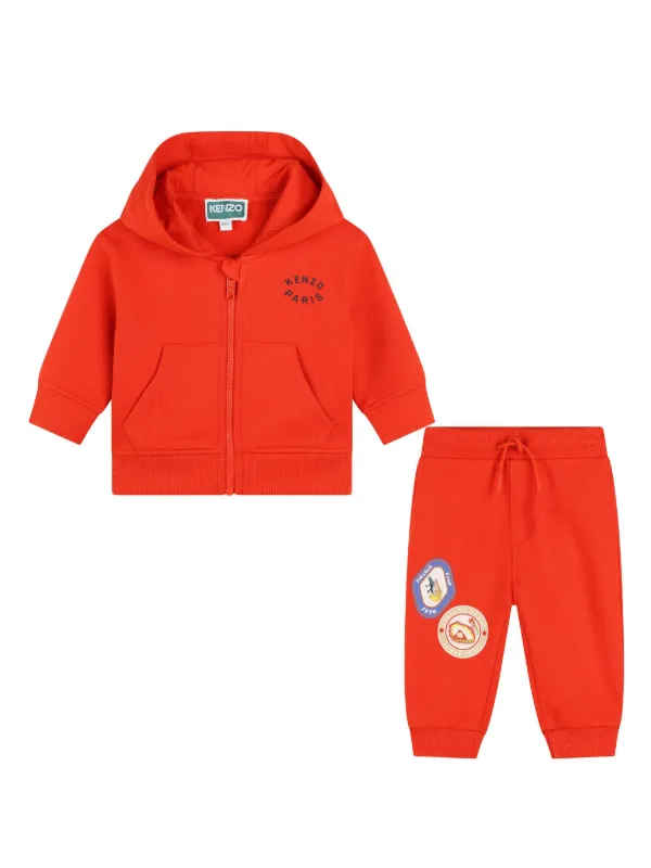 Kenzo Kids logo print Organic Cotton Tracksuit Red FARFETCH UZ