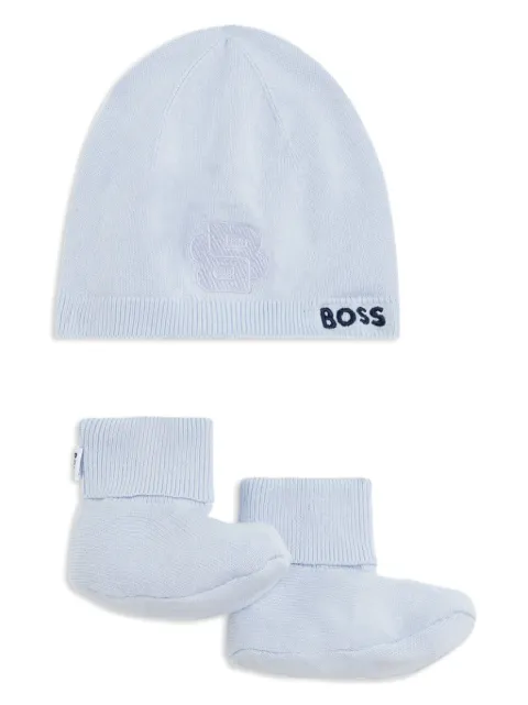 BOSS Kidswear logo-embroidered cotton beanie and slipper set