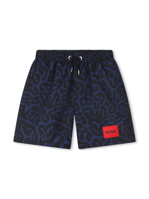 HUGO KIDS cheetah-print swim shorts