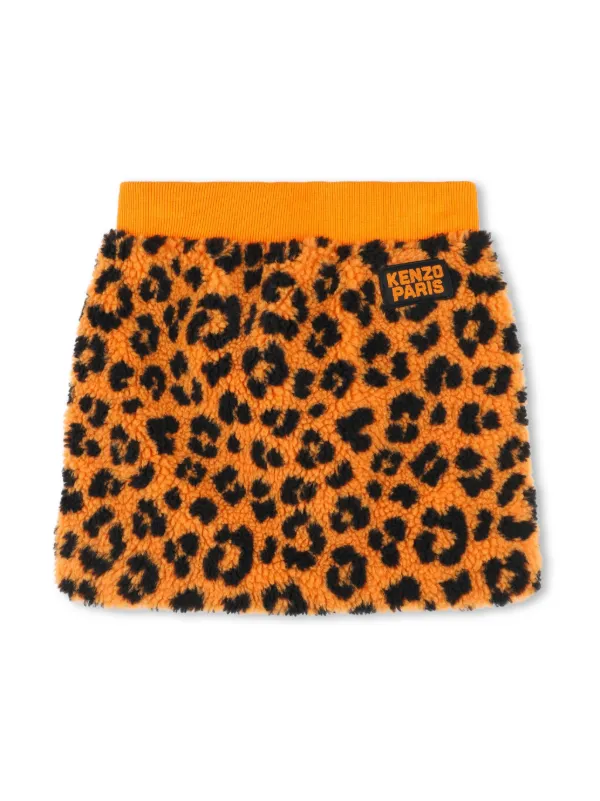 Kenzo Kids leopard-print faux-shearling Skirt Orange FARFETCH IN