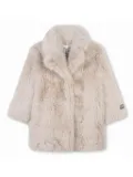 Chloé Kids logo-appliqué faux-fur coat - Grey