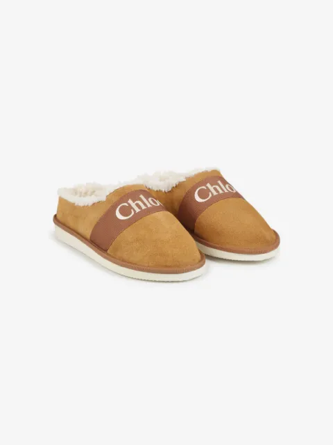 Chloé Kids logo-print strap fleece-texture slippers