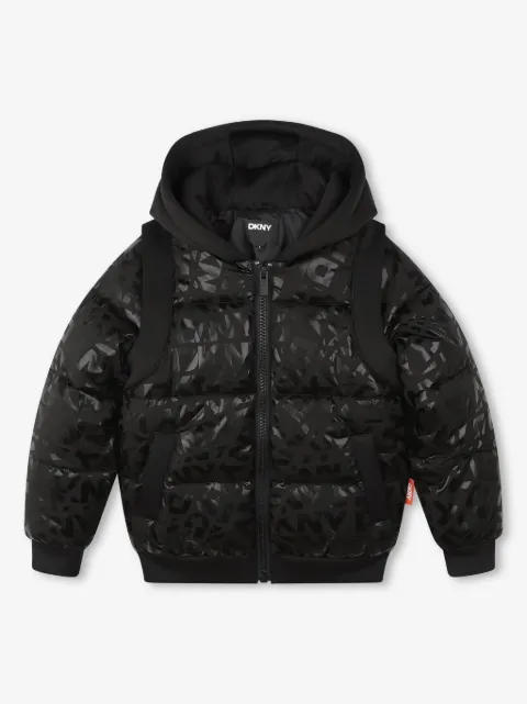 Dkny Kids chamarra capitonada con monograma estampado