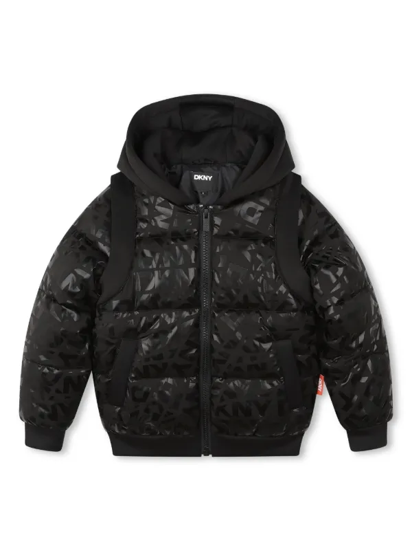 Dkny Kids monogram print Puffer Jacket Black FARFETCH CA