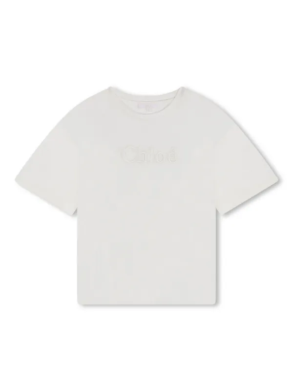 キッズ用トップス Chloe White cotton T-shirt with embroidered logo Chloé Kids embroidered-logo Cotton T-shirt | White | FARFETCH