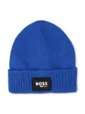 BOSS Kidswear logo-patch beanie hat - Blue