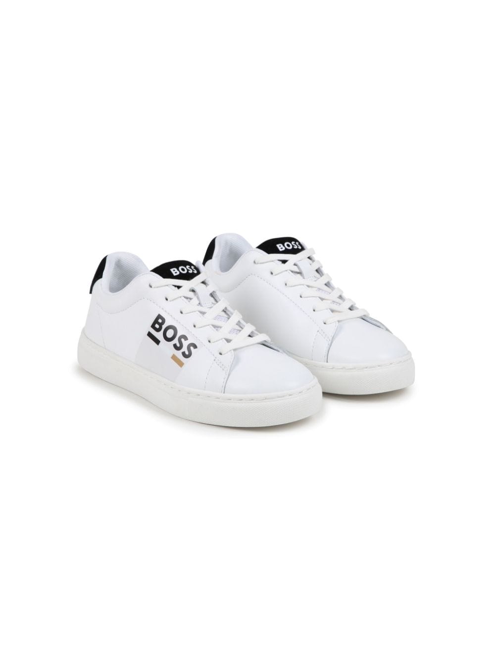 BOSS Kidswear Leren sneakers met logoprint Wit