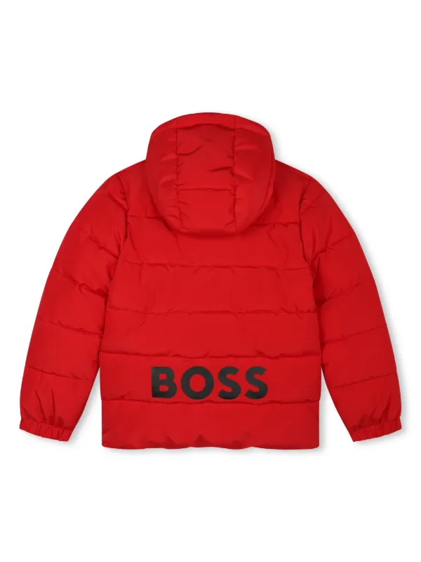 BOSS Kidswear logo-print Hooded Padded Jacket Red