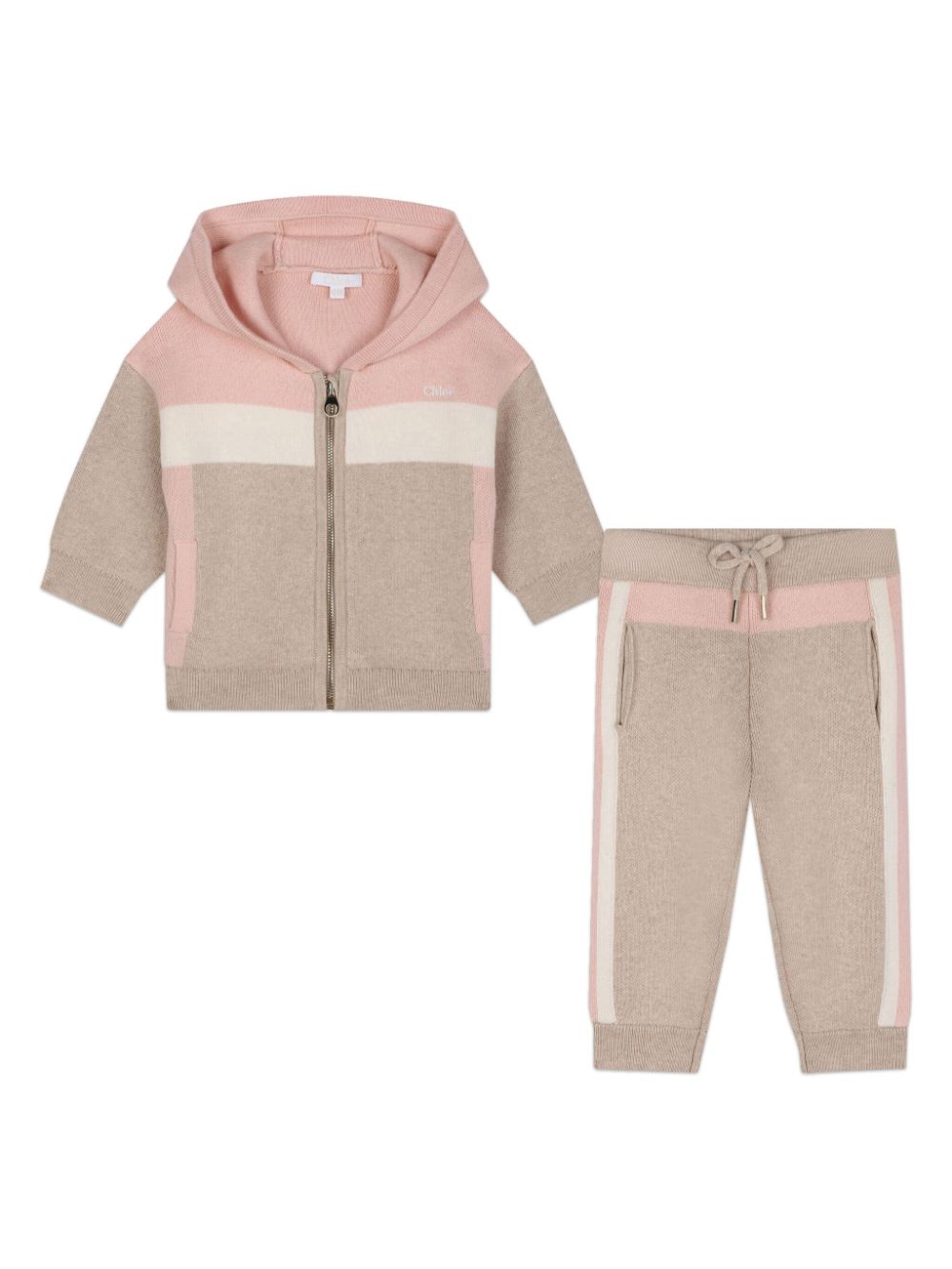 Chloé Babies' Logo-embroidered Hooded Tracksuit Set In Neutrals