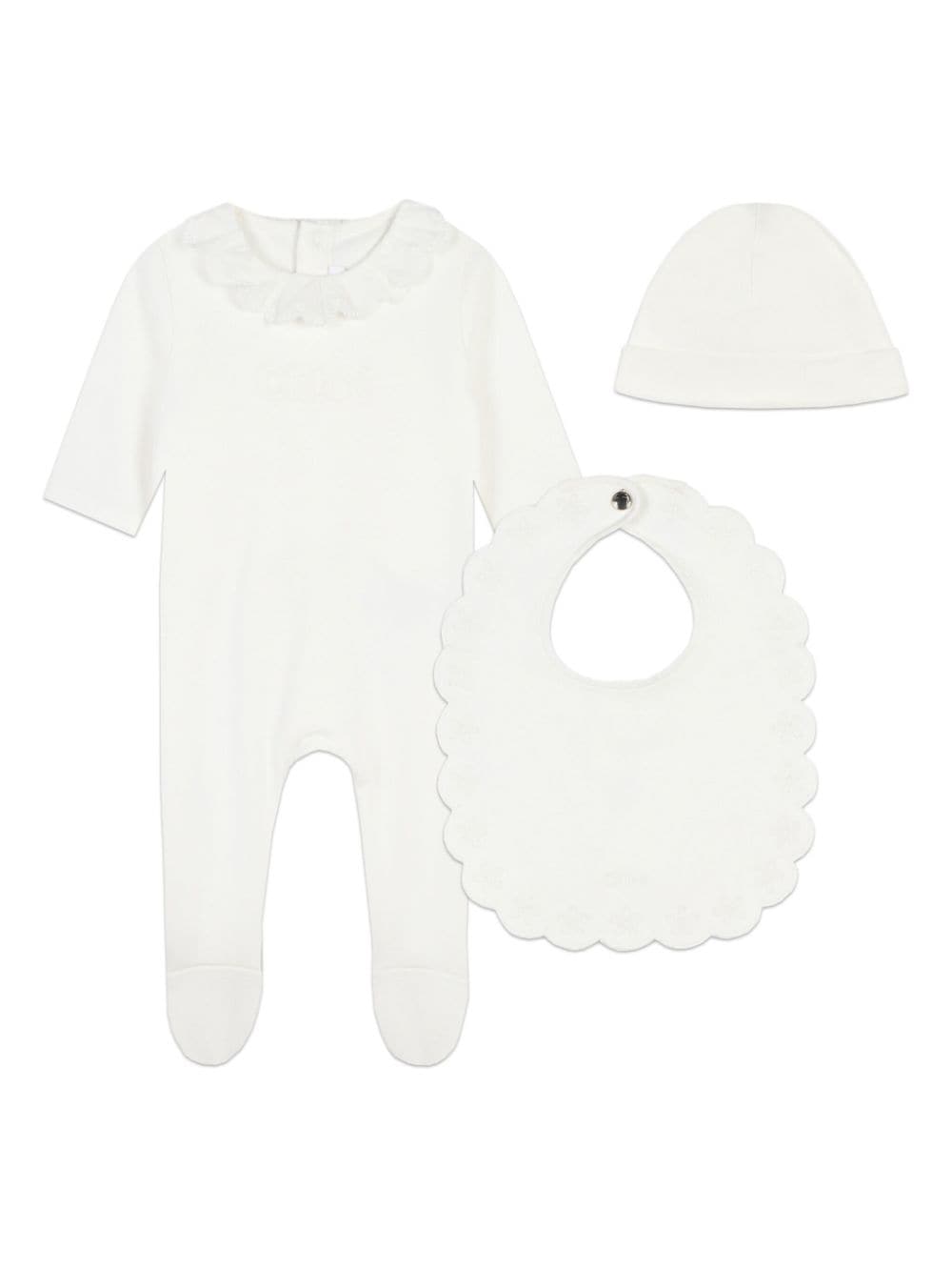 Chloé Ruffle-detail Organic Cotton Babygrow Set In White