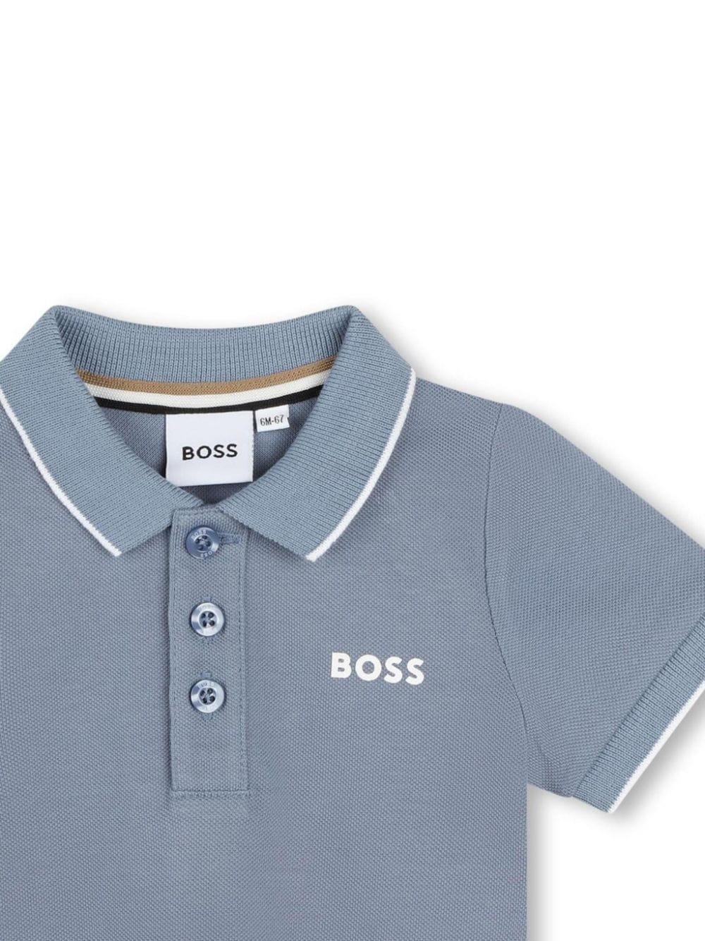 Shop Bosswear Printed Cotton Polo Shirt In Blue