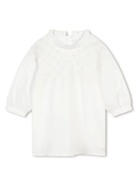 Chloé Kids فستان قطن عضوي بتطريز إنجليزي