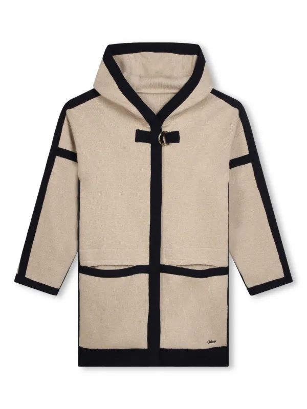Chloé Kids Hooded Knitted Coat Neutrals FARFETCH IN